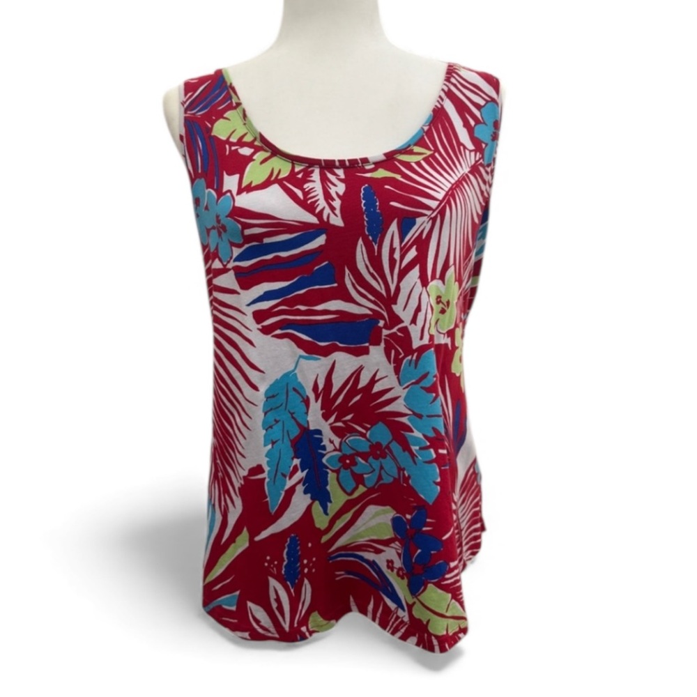 Chaps Sport Sleeveless Floral Top with scoop Neckline Shaped Hem Size 2X EUC